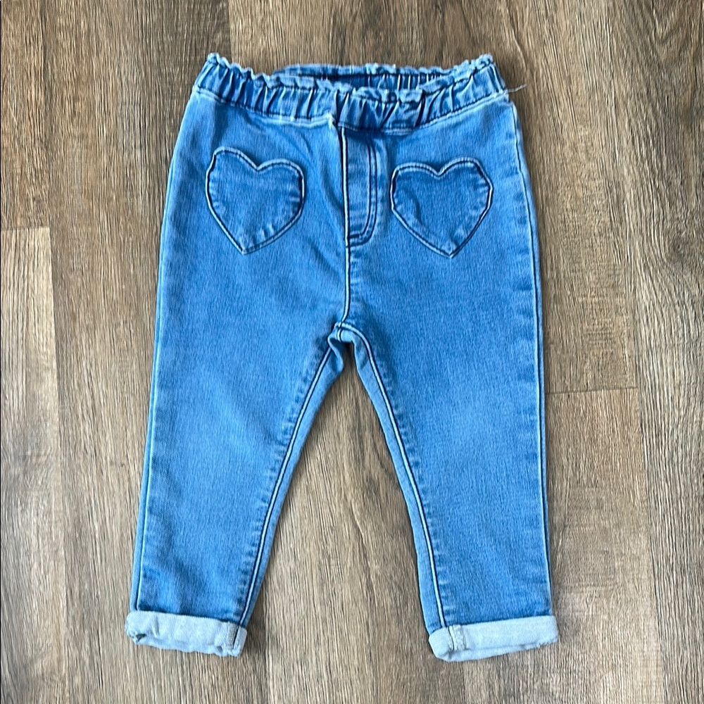 First Impressions,Blue Denim Kids Jeans with Heart Pockets